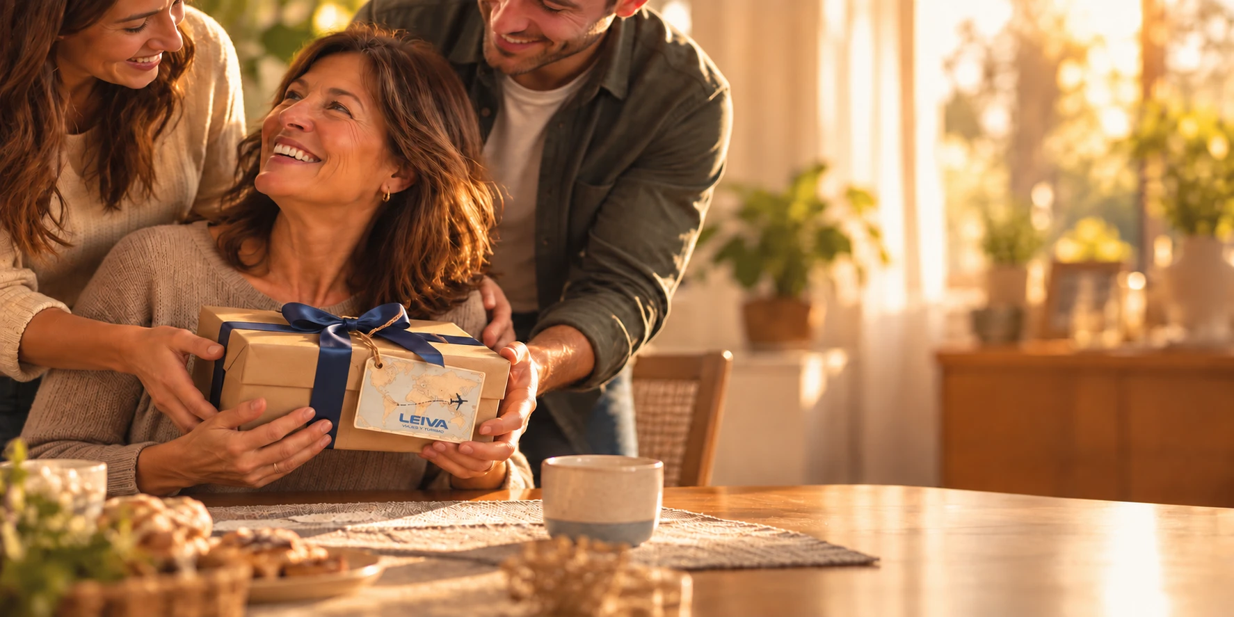 Una madre comparte con su familia la emoción de recibir un regalo de viaje